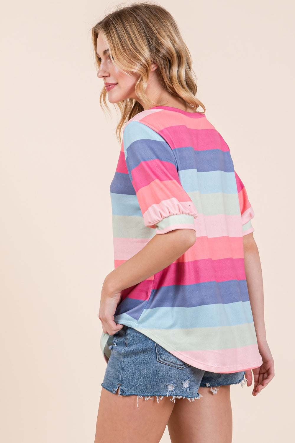 BOMBOM Striped Round Neck Half Sleeve T-Shirt BOMBOM Striped Round Neck Half Sleeve T-Shirt